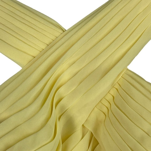 AZAZIE AMANI DAFFODIL YELLOW PLEATED CHIFFON HALTER KNEE LENGTH BRIDESMAID DRESS - Picture 10 of 13